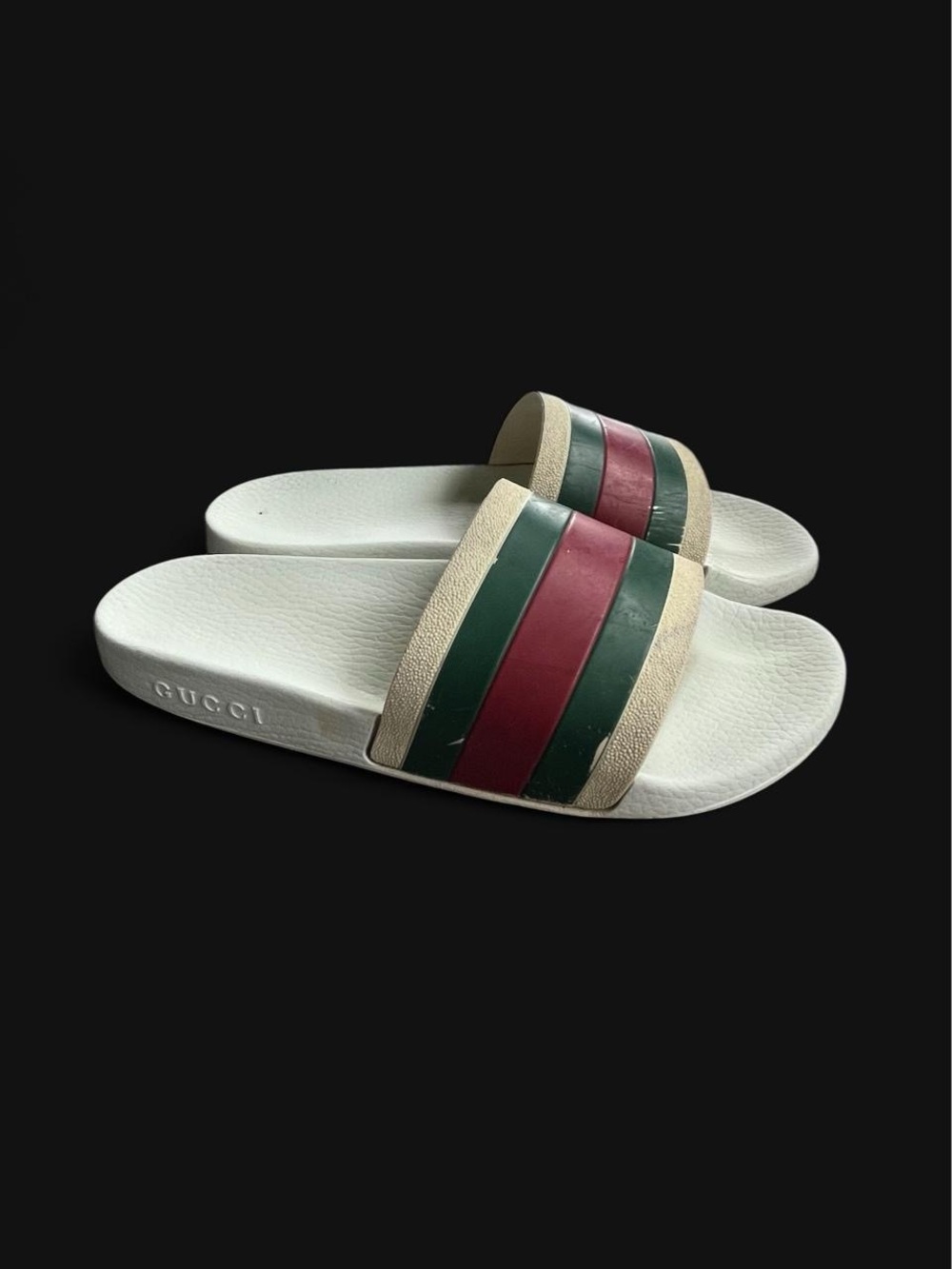 Gucci Pursuit Web Slides White Red Green Stripe Men’s 7 Women’s 9 EU 40 Shoes